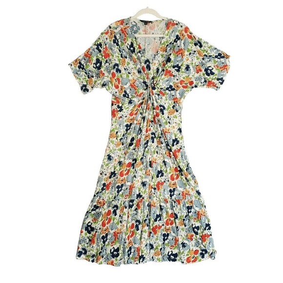 Lauren Ralph Lauren Women's Twist Front V Neck Floral Linen Blend Jersey Dress L - Picture 2 of 7